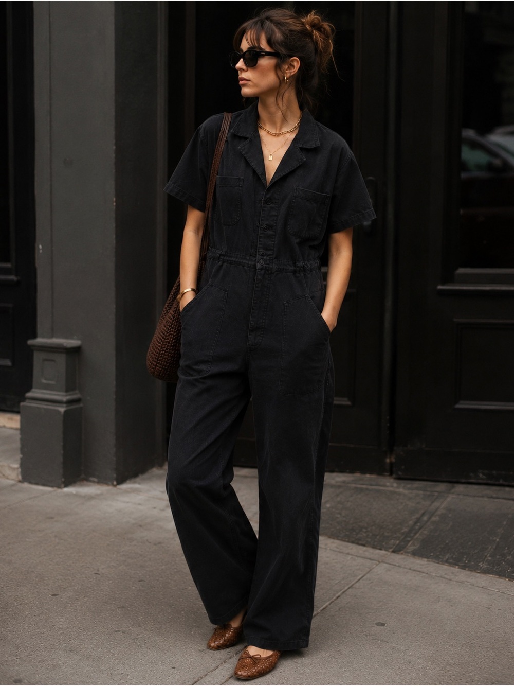Pistola Grover Utility Jumpsuit Distressed Black Cotton Oversized Workwear Chic